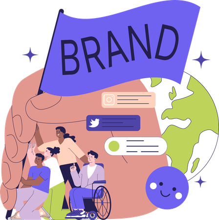 People doing online brand promotion  Illustration