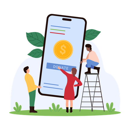 People doing online charity  Illustration