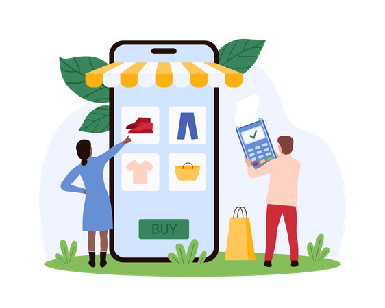 People doing online clothes shopping  Illustration