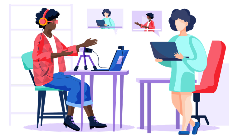 People doing online communication using laptop  Illustration