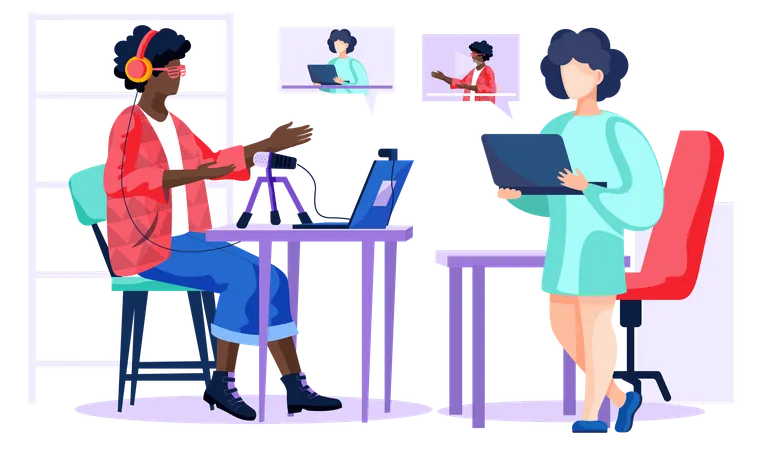 People doing online communication using laptop  Illustration