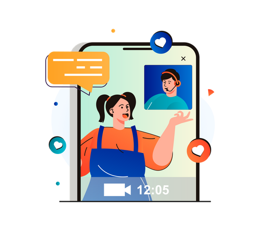 People doing Online communication using video calling app Illustration