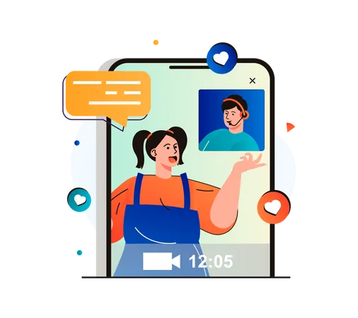 Video Chatting Isolated Set Online Communication Using Video Calling App People Collection Of Scenes In Flat Design Vector Illustration For Blogging Website Mobile App Promotional Materials Illustration