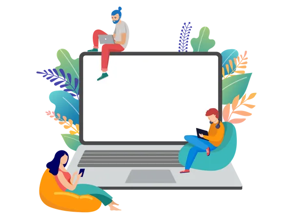 People doing online courses Illustration