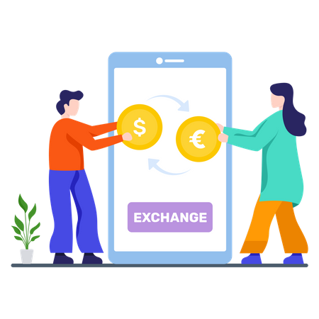 People doing online currency exchange Illustration
