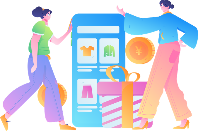 People doing online gift shopping  Illustration