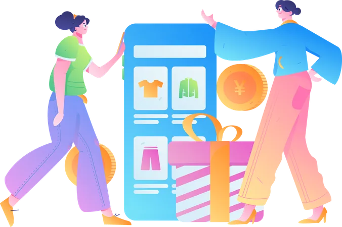 People doing online gift shopping  Illustration