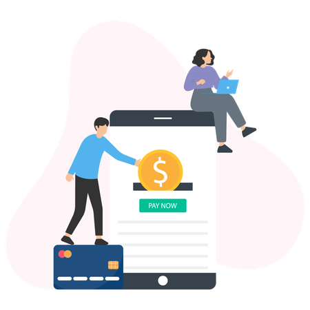 People Doing Online Money Transaction  Illustration