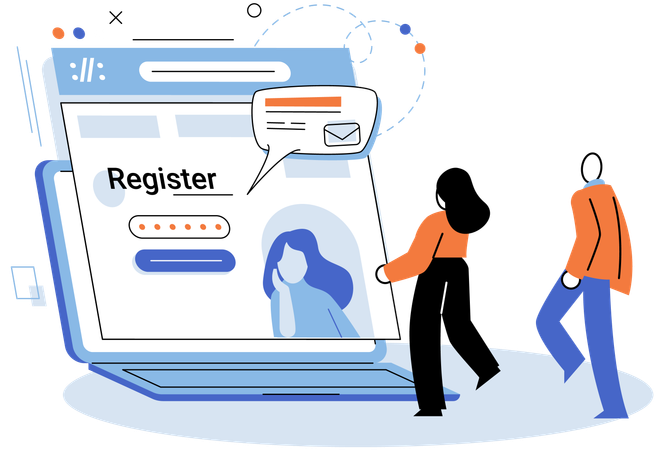 People doing online registration  Illustration