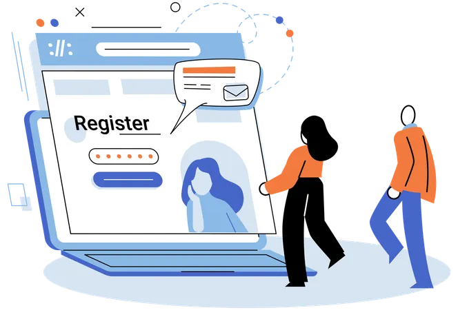 People doing online registration  Illustration