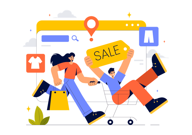 People doing online sale shopping  Illustration