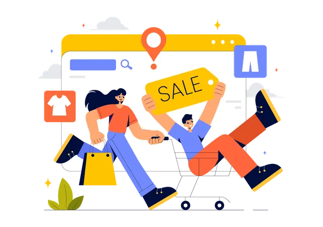 People doing online sale shopping  Illustration