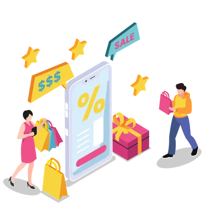 People doing online sale shopping  Illustration