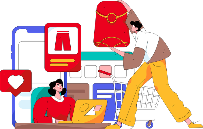 People doing Online shopping  Illustration