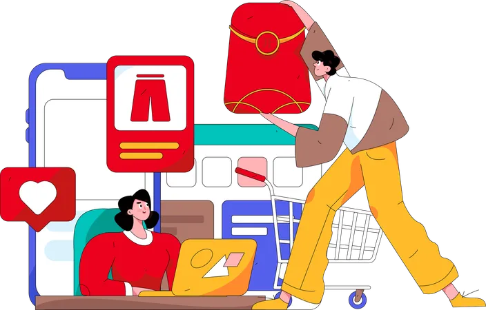 People doing Online shopping  Illustration