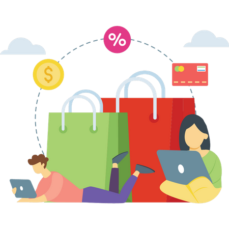 People doing online shopping  Illustration