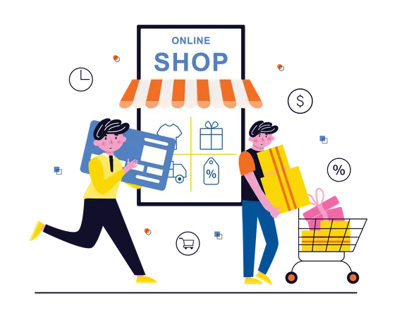 People doing online shopping  Illustration