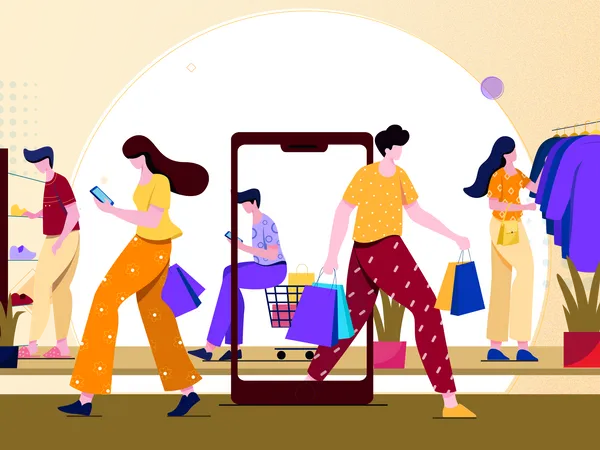People doing online shopping Illustration