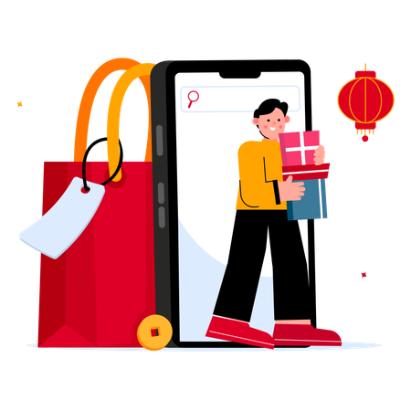 People doing online shopping for chinese day  Illustration