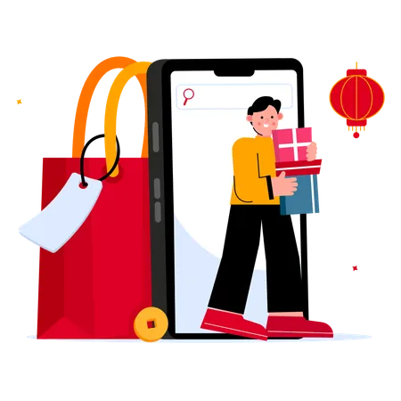 People doing online shopping for chinese day  Illustration