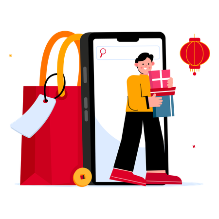 People doing online shopping for chinese day  Illustration