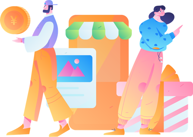 People doing online shopping  Illustration