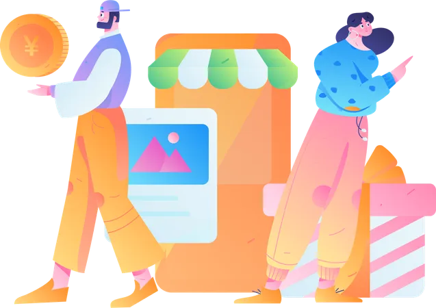 People doing online shopping  Illustration