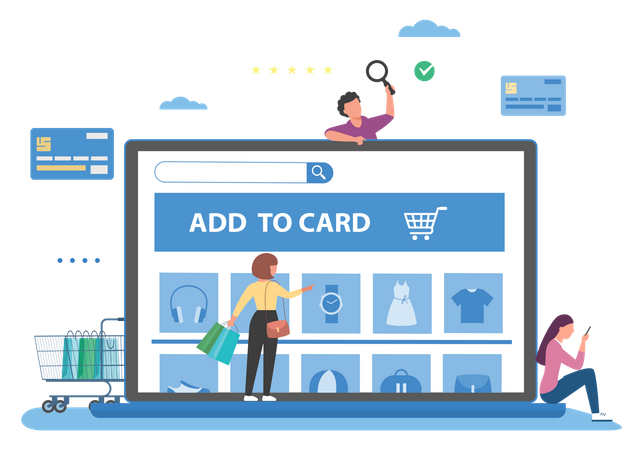 People doing online shopping  Illustration