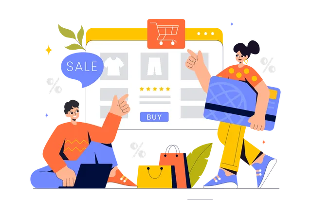 People doing online shopping  Illustration