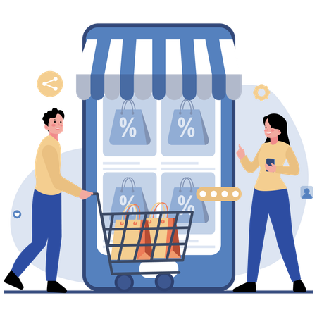 People Doing Online Shopping  Illustration