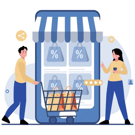 People Doing Online Shopping  Illustration