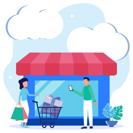 People Doing Online Shopping  Illustration