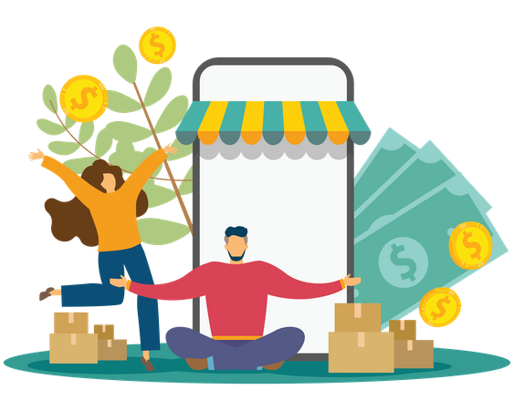 People doing online shopping  Illustration