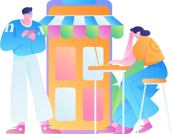 People doing online shopping  Illustration