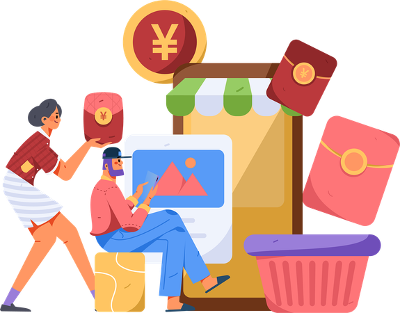 People doing online shopping  Illustration