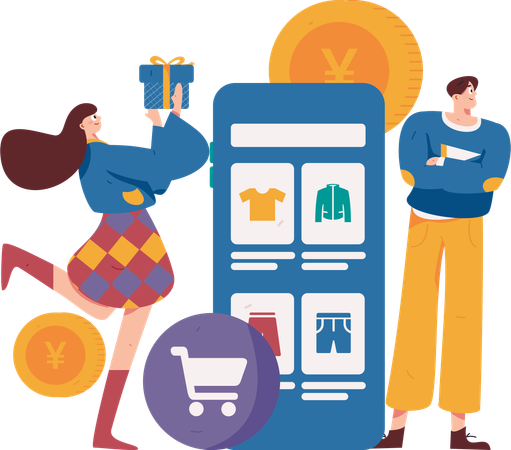 People doing online shopping  Illustration