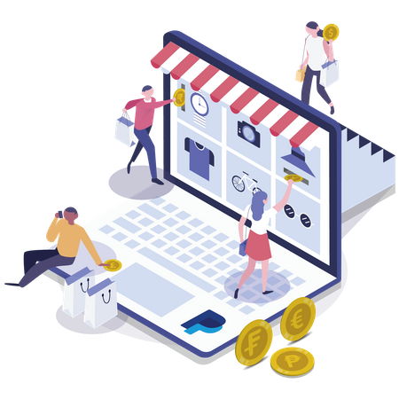 People doing online shopping  Illustration