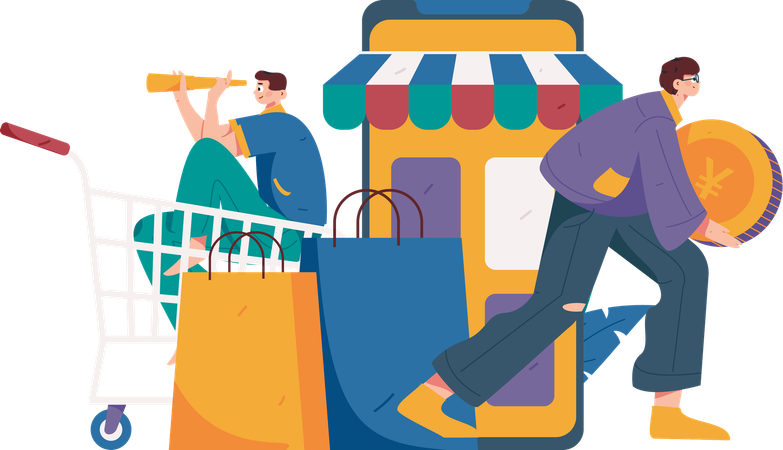 People doing online shopping  Illustration