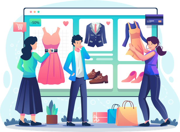 People doing online shopping  Illustration