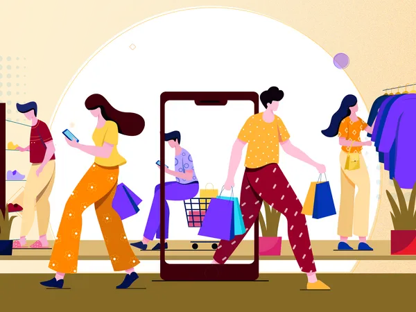 People doing online shopping  Illustration