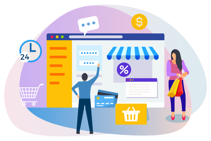 People doing online shopping  Illustration