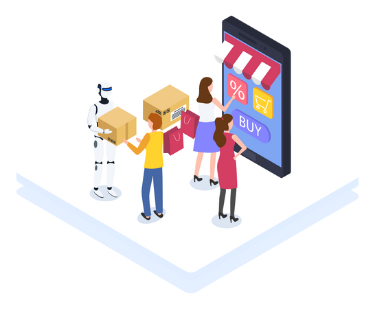 People doing online shopping  Illustration
