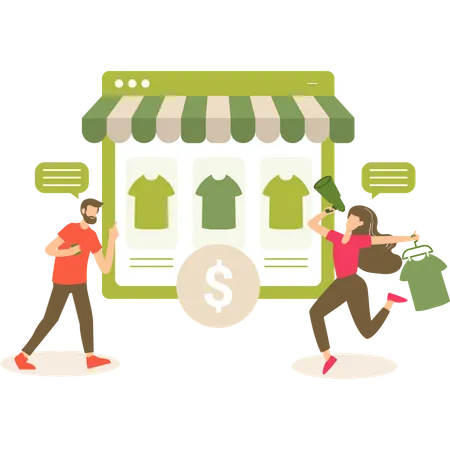 People doing online shopping store Illustration
