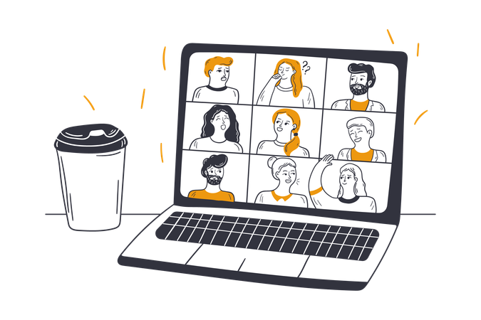 People doing online video conferencing  イラスト