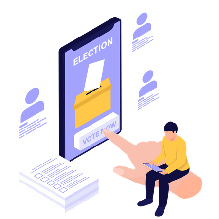 People doing Online Voting via Mobile  Illustration