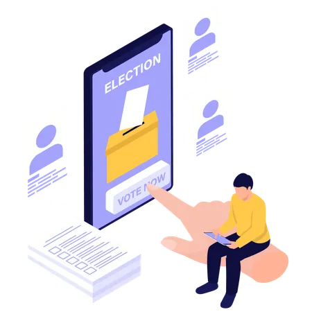 People doing Online Voting via Mobile  Illustration
