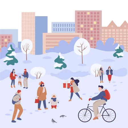 People doing outdoor activity during winter Illustration