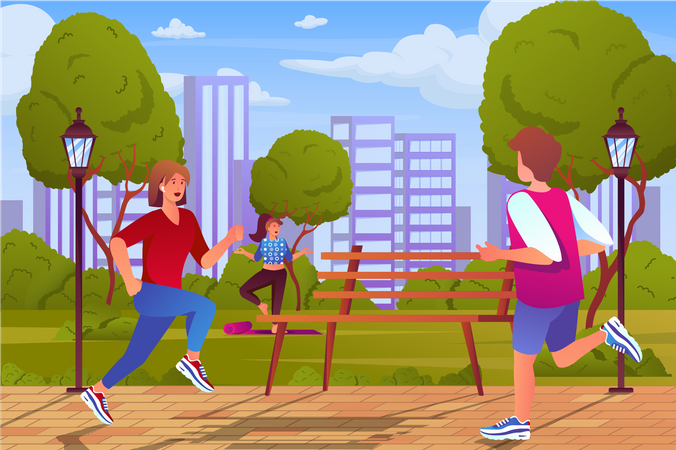 People doing outdoor workout at park Illustration