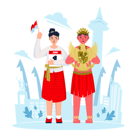 People doing pancasila day celebration  Illustration