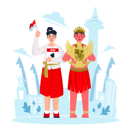People doing pancasila day celebration  Illustration
